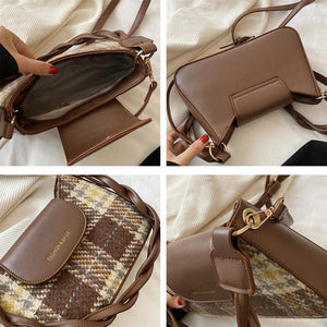Small Plaid Shoulder Bag Woolen Fabric Winter Crossbody Handbag for Women