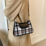 Small Plaid Shoulder Bag Woolen Fabric Winter Crossbody Handbag for Women