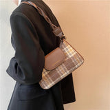 Small Plaid Shoulder Bag Woolen Fabric Winter Crossbody Handbag for Women