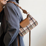 Small Plaid Shoulder Bag Woolen Fabric Winter Crossbody Handbag for Women