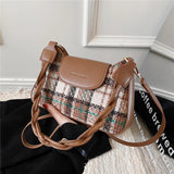 Small Plaid Shoulder Bag Woolen Fabric Winter Crossbody Handbag for Women