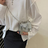 Silver PVC Box Bags Party Evening Clutch Chain Shoulder Crossbody Bags