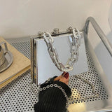 Silver PVC Box Bags Party Evening Clutch Chain Shoulder Crossbody Bags