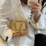 Silver PVC Box Bags Party Evening Clutch Chain Shoulder Crossbody Bags
