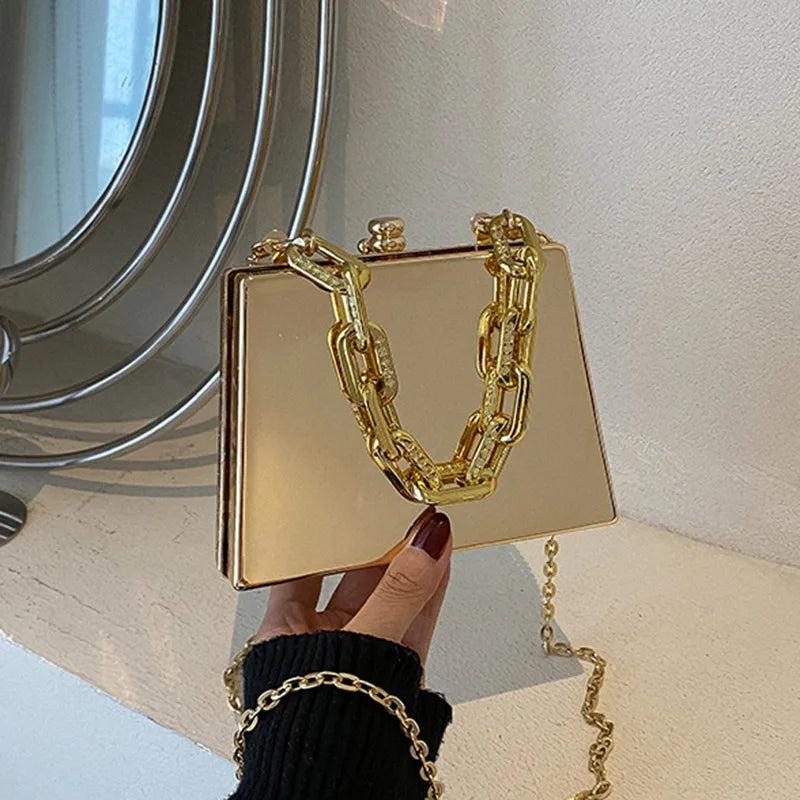 Silver PVC Box Bags Party Evening Clutch Chain Shoulder Crossbody Bags