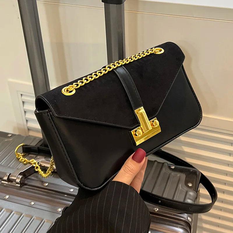 INS Women Patchwork Chain Suede Axillary Bags Handbags And Purses