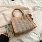 Bohemian Striped Straw Woven Totes Bags For Women Summer
