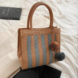 Bohemian Striped Straw Woven Totes Bags For Women Summer