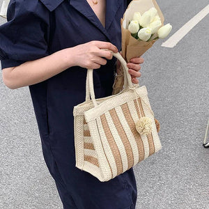 Bohemian Striped Straw Woven Totes Bags For Women Summer