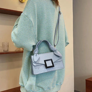 Green Crocodile Leather Flap Square Bag Shoulder Crossbody Handbag Purse