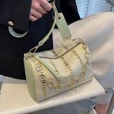 Summer Straw Shoulder Bag with Pu Leather Crossbody