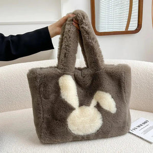 Plush Fur Handbag Solid Big Top Handle Bag Portable Travel Phone Bags