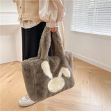 Plush Fur Handbag Solid Big Top Handle Bag Portable Travel Phone Bags