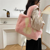 Plush Fur Handbag Solid Big Top Handle Bag Portable Travel Phone Bags