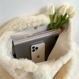 Plush Fur Handbag Solid Big Top Handle Bag Portable Travel Phone Bags