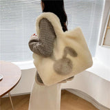 Plush Fur Handbag Solid Big Top Handle Bag Portable Travel Phone Bags