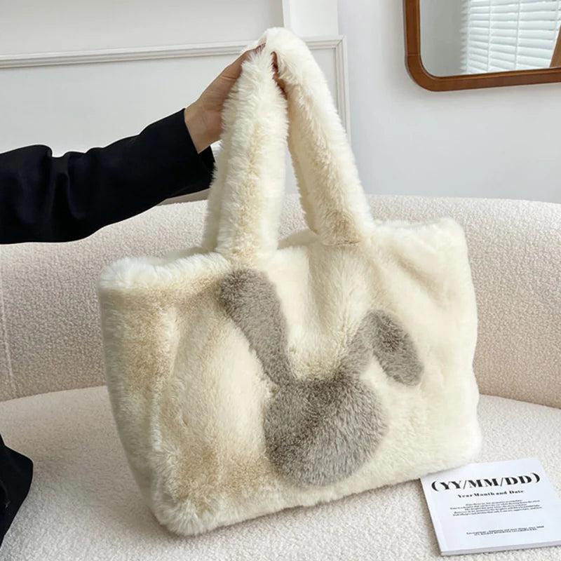 Plush Fur Handbag Solid Big Top Handle Bag Portable Travel Phone Bags