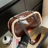 Faux Fur Crossbody Bag with Chain, Women's Clutch Handbag