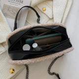 Faux Fur Crossbody Bag with Chain, Women's Clutch Handbag