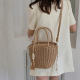 Summer Women Tassels Straw Bucket Bags Casual Lady Seaside Woven Totes