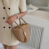 Summer Women Tassels Straw Bucket Bags Casual Lady Seaside Woven Totes