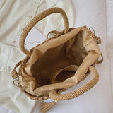 Summer Women Tassels Straw Bucket Bags Casual Lady Seaside Woven Totes