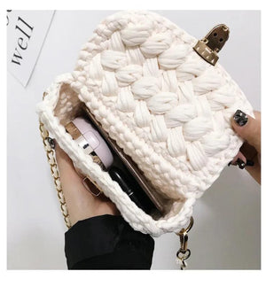 Woven Crossbody Bag for Women Chains Knitting Shoulder Bag Small Purse Tote