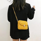 Woven Crossbody Bag for Women Chains Knitting Shoulder Bag Small Purse Tote