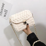Woven Crossbody Bag for Women Chains Knitting Shoulder Bag Small Purse Tote