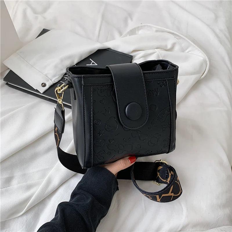 Women's Cartoon Print Shoulder Bag Genuine Leather Crossbody Bag
