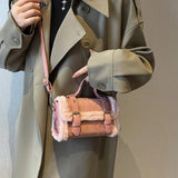 Plush Shoulder Bag Women Messenger Handbag Purse Pink Brown