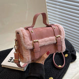 Plush Shoulder Bag Women Messenger Handbag Purse Pink Brown