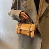 Plush Shoulder Bag Women Messenger Handbag Purse Pink Brown