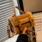 Plush Shoulder Bag Women Messenger Handbag Purse Pink Brown