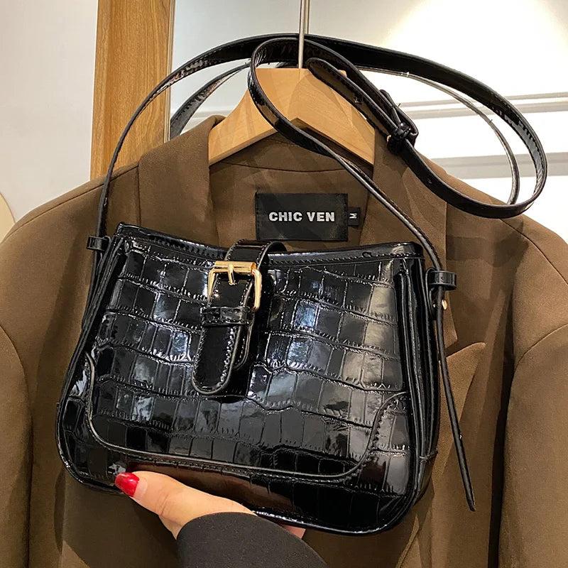 Women Bling Armpit Bags Glitter Shoulder Bags Leather Handbag Crossbody Bag