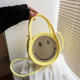 Women's Straw Crossbody Smile Shoulder Bag Crystal Evening Purse