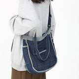 Denim Shoulder/Crossbody Bag for Lady, Casual Bags with Side Organizer Pockets
