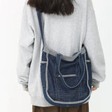 Denim Shoulder/Crossbody Bag for Lady, Casual Bags with Side Organizer Pockets