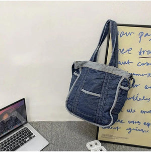 Denim Shoulder/Crossbody Bag for Lady, Casual Bags with Side Organizer Pockets