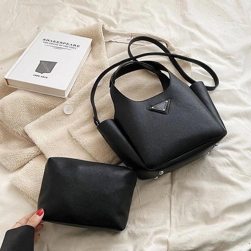 2pc/set Women's Handbags Casual Tote Bucket Ladies