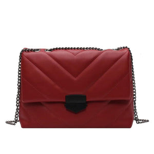 Leather Shoulder Bag with Metal Chain Women's Crossbody Purse