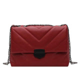Leather Shoulder Bag with Metal Chain Women's Crossbody Purse