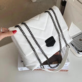 Leather Shoulder Bag with Metal Chain Women's Crossbody Purse