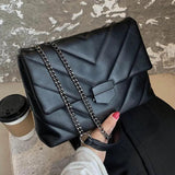 Leather Shoulder Bag with Metal Chain Women's Crossbody Purse