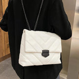 Leather Shoulder Bag with Metal Chain Women's Crossbody Purse