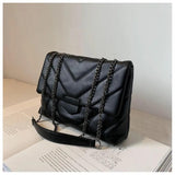 Leather Shoulder Bag with Metal Chain Women's Crossbody Purse