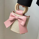Straw Women Shoulder Bags Summer Beach Bucket Crossbody Bags Handbags