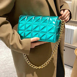 Green PU Leather Small Shoulder Bag Chain Messenger Clutch