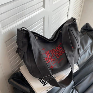 Casual Women Canvas Shoulder Bags Ladies Large Capacity Letters Handbag Beige Gr