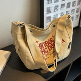 Casual Women Canvas Shoulder Bags Ladies Large Capacity Letters Handbag Beige Gr